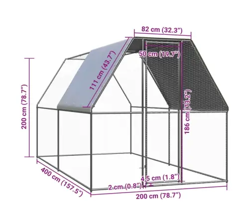 Vistu Būris, 2X4X2 M, Cinkots Tērauds Vidaxl