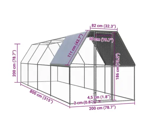 Vistu Būris, 2X8X2 M, Cinkots Tērauds Vidaxl