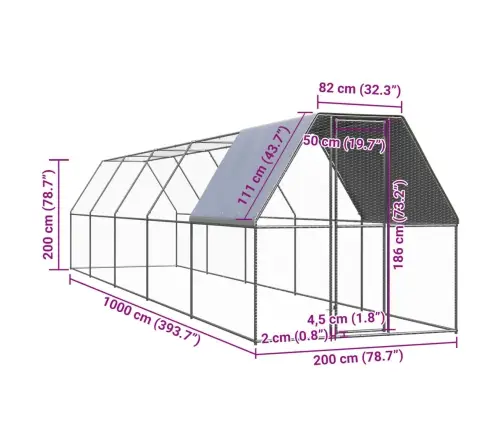 Vistu Būris, 2X10X2 M, Cinkots Tērauds Vidaxl
