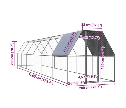 Lauko Narvas Viščiukams, 2X12X2M, Galvanizuotas Plienas