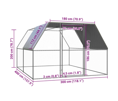 Vistu Būris, 3X4X2 M, Cinkots Tērauds Vidaxl