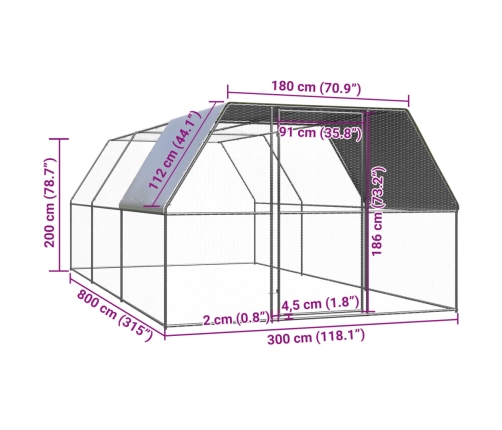 Vistu Būris, 3X8X2 M, Cinkots Tērauds Vidaxl