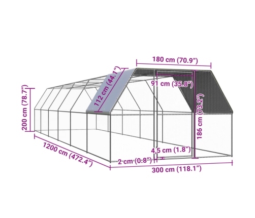Vistu Būris, 3X12X2 M, Cinkots Tērauds Vidaxl