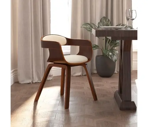 Virtuves Krēsls, Liekts Koks Un Krēmkrāsas Mākslīgā Āda Vidaxl