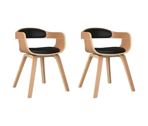 Virtuves Krēsli, 2 Gab., Liekts Koks Un Melna Mākslīgā Āda Vidaxl