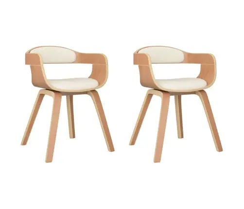 Valgomojo Kėdės, 2Vnt., Kreminės, Lenkta Mediena/Dirbtinė Oda