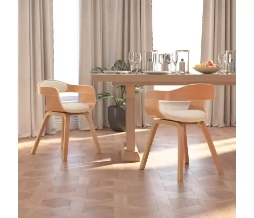 Valgomojo Kėdės, 2Vnt., Kreminės, Lenkta Mediena/Dirbtinė Oda