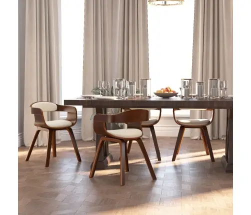 Virtuves Krēsli, 4 Gab., Liekts Koks Un Krēmkrāsas Mākslīgā Āda Vidaxl