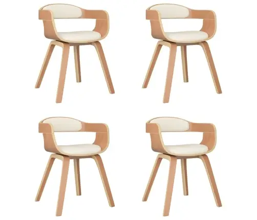 Valgomojo Kėdės, 4Vnt., Kreminės, Lenkta Mediena/Dirbtinė Oda