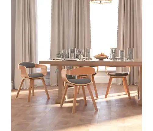 Virtuves Krēsli, 4 Gab., Liekts Koks Un Gaiši Pelēks Audums Vidaxl