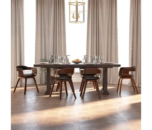 Virtuves Krēsli, 6 Gab., Liekts Koks Un Melna Mākslīgā Āda Vidaxl