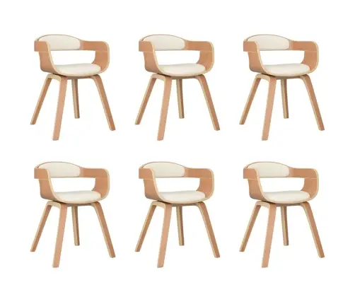 Valgomojo Kėdės, 6Vnt., Kreminės, Lenkta Mediena/Dirbtinė Oda