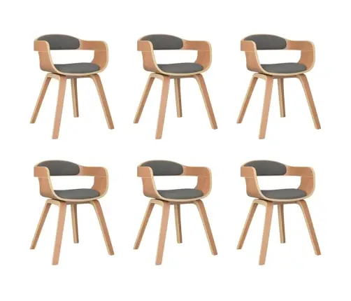 Söögitoolid 6 Tk, Helehall, Painutatud Puit Ja Kangas