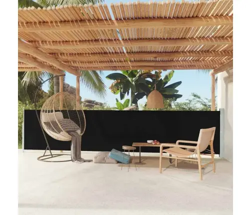 Ištraukiama Šoninė Kiemo Pertvara, Juodos Spalvos, 117X600Cm