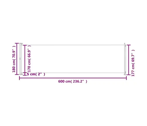 Ištraukiama Šoninė Kiemo Pertvara, Juodos Spalvos, 180X600Cm Ištraukiama Šoninė Kiemo Pertvara, Juodos Spalvos, 180X600Cm