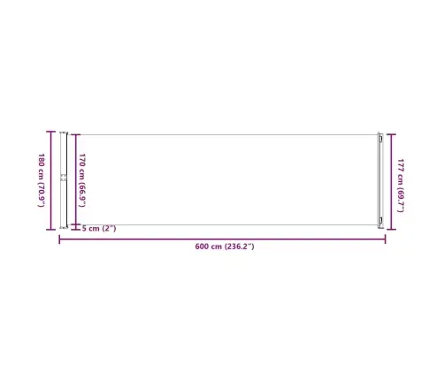 Ištraukiama Šoninė Kiemo Pertvara, Juodos Spalvos, 180X600Cm