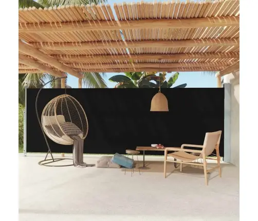 Ištraukiama Šoninė Kiemo Pertvara, Juodos Spalvos, 180X600Cm Ištraukiama Šoninė Kiemo Pertvara, Juodos Spalvos, 180X600Cm