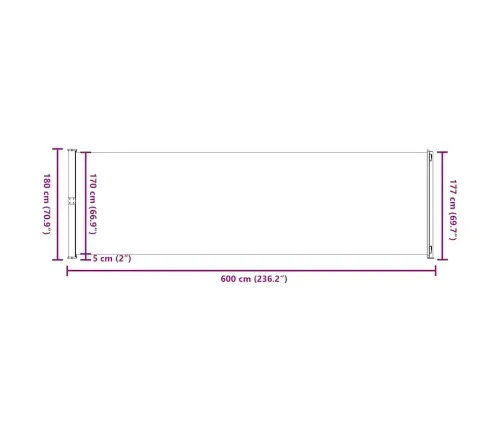 Izvelkams Sānu Aizslietnis, 180X600 Cm, Sarkans Vidaxl