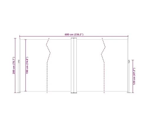 Izvelkama Sānu Markīze, Melna, 200X600 Cm Vidaxl