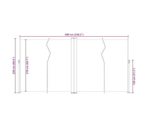 Izvelkama Sānu Markīze, Krēmkrāsas, 200X600 Cm Vidaxl