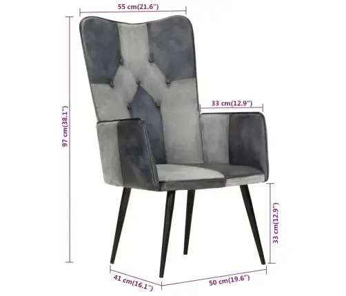 Atpūtas Krēsls, Pelēka Dabīgā Āda Vidaxl