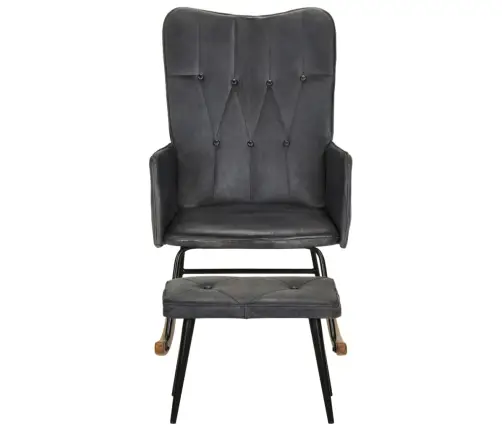 Šūpuļkrēsls Ar Kāju Balstu, Pelēka Dabīgā Āda Vidaxl