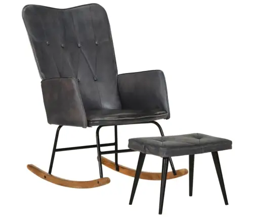 Šūpuļkrēsls Ar Kāju Balstu, Pelēka Dabīgā Āda Vidaxl