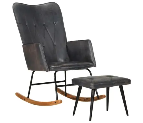 Šūpuļkrēsls Ar Kāju Balstu, Pelēka Dabīgā Āda Vidaxl