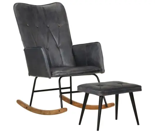 Šūpuļkrēsls Ar Kāju Balstu, Pelēka Dabīgā Āda Vidaxl