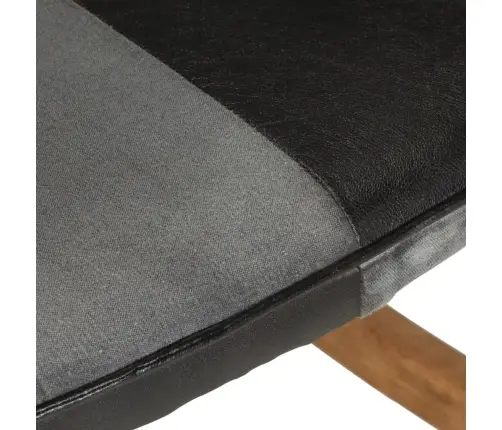 Šūpuļkrēsls Ar Kājsoliņu, Melna Dabīgā Āda Un Audums Vidaxl