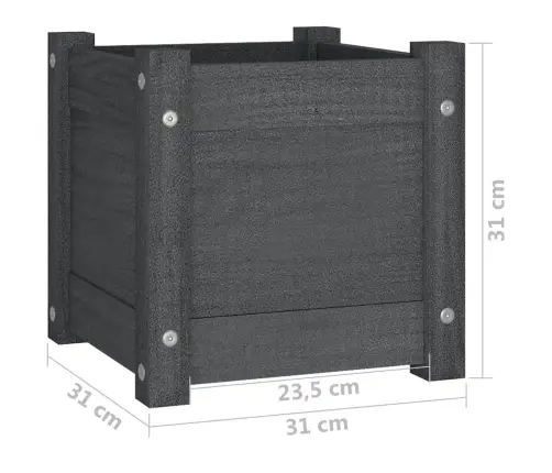 Dārza Puķu Kastes, 2 Gab., Pelēkas, 31X31X31 Cm, Priedes Koks Vidaxl