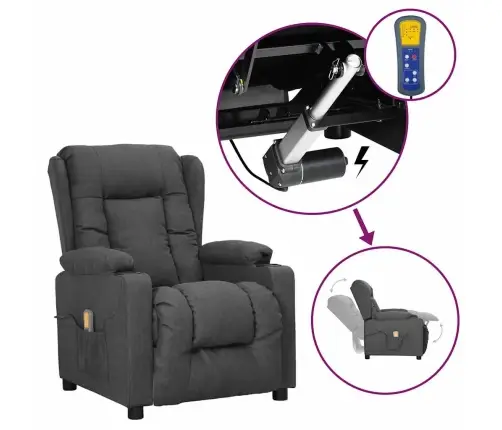 Atsistojantis Masažinis Krėslas, Tamsiai Pilkas, Audinys