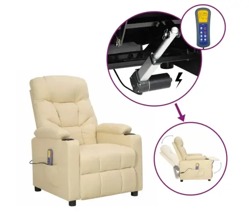 Masāžas Krēsls, Paceļams, Krēmkrāsas Audums Vidaxl
