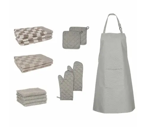 Dvieļu Komplekts, Virtuves Cimdi, 15 Gab., Pelēka Kokvilna Vidaxl