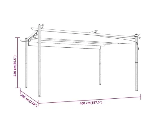 Dārza Nojume Ar Izvelkamu Jumtu, 4X3 M, Antracītpelēka Vidaxl