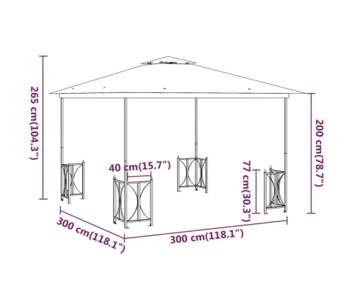 Nojume Ar Sānu Sienām Un Dubultu Jumtu, 3X3 M, Antracītpelēka Vidaxl