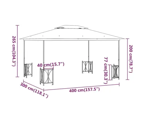 Pavėsinė Su Šoninėmis Sienomis Ir Stogu, Kreminė, 3X4M