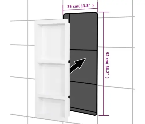Dušas Nišas Plaukts, 3 Nodalījumi, Spīdīgi Balts, 41X99X9 Cm Vidaxl