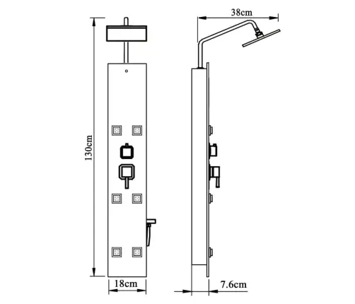 Dušas Sistēma Ar Paneli, 18X45,5X130 Cm, Stikls, Melna Vidaxl