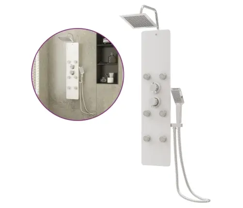 Dušas Sistēma Ar Paneli, 25X47,5X130 Cm, Stikls, Balta Vidaxl