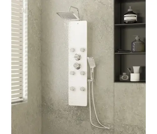 Dušas Sistēma Ar Paneli, 25X47,5X130 Cm, Stikls, Balta Vidaxl