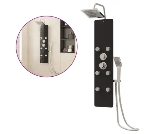 Dušipaneeeli Süsteem, Klaas, 25 X 47,5 X 130 cm Must