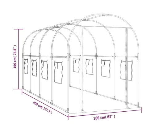 Siltumnīca, Caurspīdīga, 160X400X190 Cm, Pvc, Tērauds Vidaxl