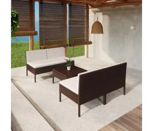 Sodo Komplektas Su Pagalvėlėmis, 5 Dalių, Rudas, Poliratanas