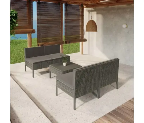 5-Osaline Aiamööbli Komplekt Patjadega, Polürotang, Hall