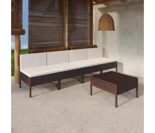 5-Osaline Aiamööbli Komplekt Patjadega, Polürotang, Pruun