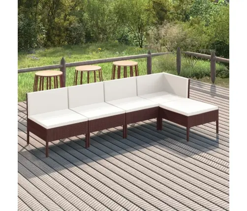 5-Daļīgs Dārza Mēbeļu Komplekts, Matrači, Pe Rotangpalma, Brūns Vidaxl