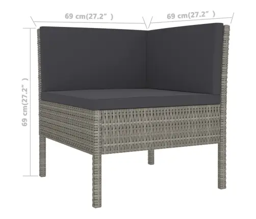 5-Osaline Aiamööblikomplekt Istmepatjadega, Polürotang, Hall