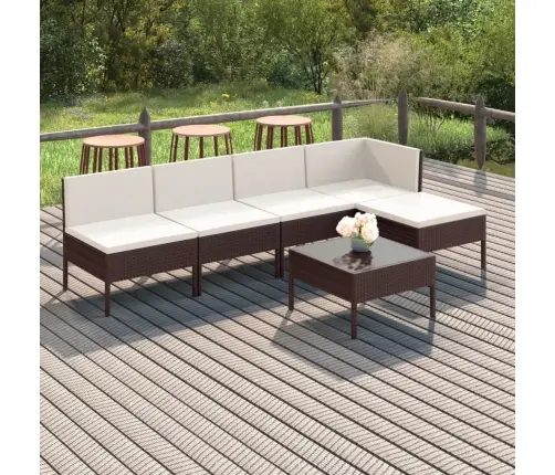 6-Osaline Aiamööblikomplekt Istmepatjadega, Polürotang, Pruun