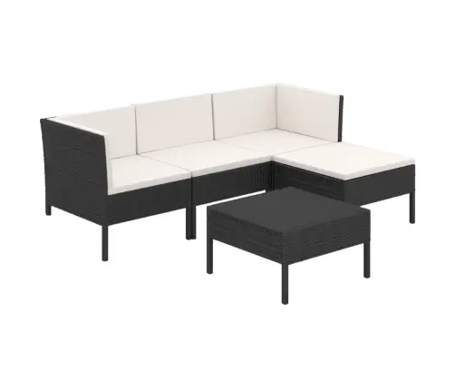 5-Daļīgs Dārza Mēbeļu Komplekts, Matrači, Pe Rotangpalma, Melns Vidaxl